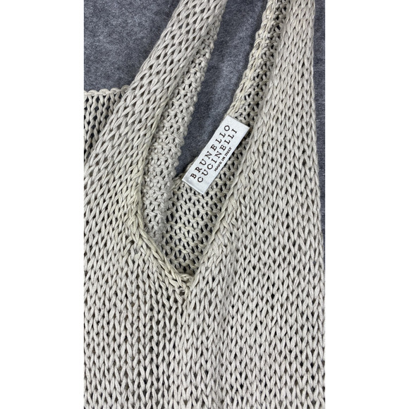 Brunello Cucinelli Sweater Womens Large Beige Cotton Knit Fringe Made in Italy - Picture 14 of 16